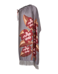 Kaftan Um Ombro Franja Cetim Compose Violete Cinza