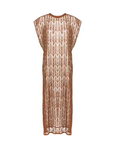 Vestido Canoa Crochê Marrom