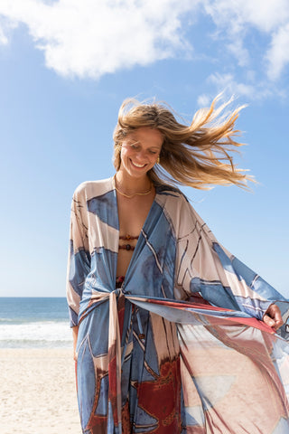 Kimono Manga Franzido Compose Peônia