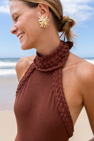 Maiô Gola Macramê Texturizado Chocolate