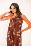 Vestido Um Ombro Macramê Camomila Telha