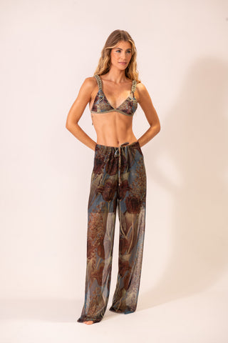 Calça Reta Rolotê Tule Folha de Céu