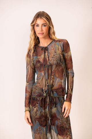 Blusa Laços Tule Folha de Céu