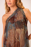 Vestido Um Ombro Macramê Folha de Céu