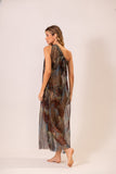 Vestido Um Ombro Macramê Folha de Céu