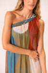 Vestido Um Ombro Macramê Compose Folha de Céu