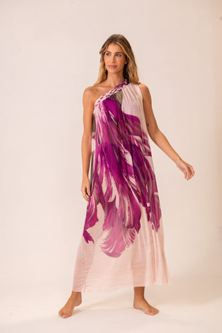 Vestido Um Ombro Macramê Tule Compose Sofie Pitaya