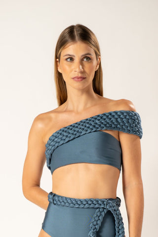 Top Pala Macramê Azul Acinzentado