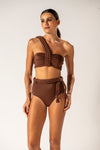 Conjunto Faixa Um Ombro Macramê Chocolate