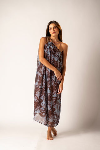 Vestido Um Ombro Peônia