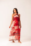 Vestido Um Ombro Macramê Tule Fushi Tomate