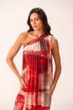 Vestido Um Ombro Macramê Tule Fushi Tomate