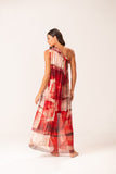 Vestido Um Ombro Macramê Tule Fushi Tomate