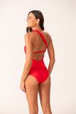 Maio Um Ombro Trança Vermelho Tomate