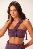 Top Faixa Um Ombro Macramê Roxo Jabuticaba