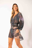 Kimono Rolotê Macramê Compose Pétala Petróleo