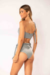 Conjunto Faixa Um Ombro Macramê Gris