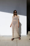 Vestido Canoa Crochê Cru
