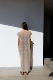 Vestido Canoa Crochê Cru