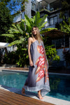 Kaftan Um Ombro Franja Cetim Compose Violete Cinza
