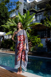 Kaftan Um Ombro Franja Cetim Compose Violete Cinza