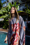Kaftan Um Ombro Franja Cetim Compose Violete Cinza