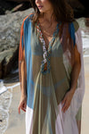 Kaftan V gota tule Compose Folha de Céu