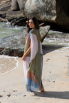 Kaftan V gota tule Compose Folha de Céu