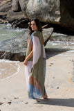 Kaftan V gota tule Compose Folha de Céu