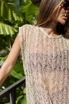 Vestido Canoa Crochê Cru