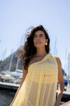 Vestido Um Ombro Macramê Amarelo Camomila