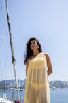 Vestido Um Ombro Macramê Amarelo Camomila