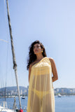 Vestido Um Ombro Macramê Amarelo Camomila