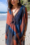 Kaftan V Gota Tule Compose Leque Marinho