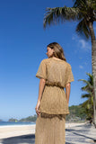 Mini Vestido Crochê Caqui