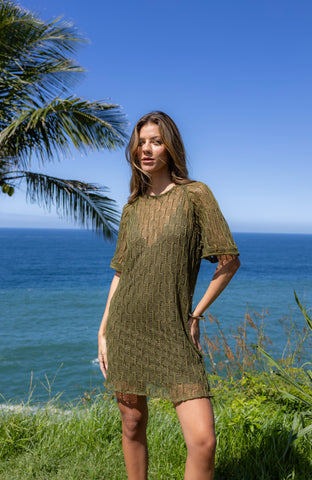 Mini Vestido Crochê Musgo