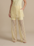 Calça Reta Rolotê Crochê Renda Amarelo Manteiga