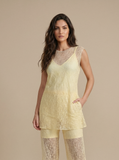 Blusa Canoa Crochê Renda Amarelo Manteiga